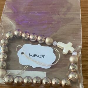 Gold Beaded Kids Bracelet with Cross Charm
